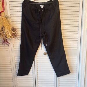 Pure Navy (Saks Fifth Avenue) Linen Drawstring Ankle Pants - Black L